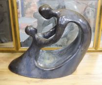 A silver lustred terracotta sculpture in the style of B. Hepworth,59cms high