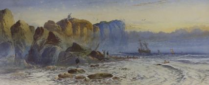 William Earp, watercolour, Wreckers along the coast, signed, 22 x 53cm