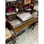 An Edwardian marquetry inlaid rosewood writing desk, width 98cm, depth 46cm, height 113cm