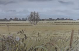 Anthony Day (b.1922), gouache, 'The Barley Fields', inscribed verso, 46 x 68cm