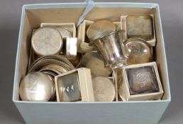 A group of twenty nine assorted modern mainly Greek white metal pill boxes, dishes etc. largest dish