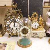 Four 19th Century mantel clocks, one under glass dome