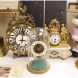 Four 19th Century mantel clocks, one under glass dome