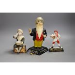 A Younger's Tartan keg advertising figure, a Brewmaster figure and a bisque figure. Tallest 22cm