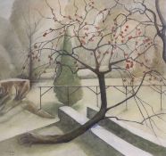 Frank Stark, watercolour, Apple tree in winter, signed and dated '01, with Exhibition label verso,