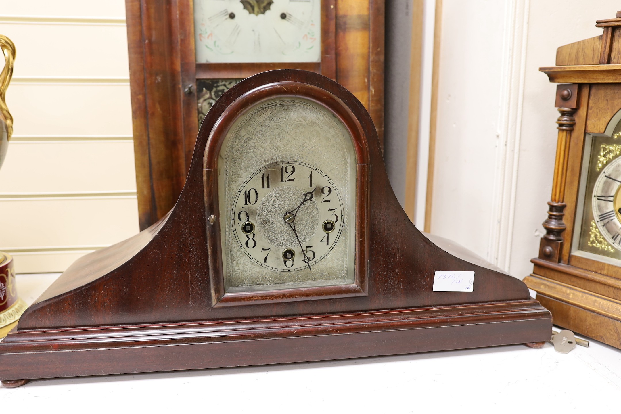 Two domed mantel clocks, a Connecticut shelf clock and a Black Forest mantel clock - Image 2 of 5