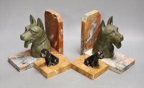 A pair of spelter 'dog' bookends and another smaller pair, tallest 16cms high