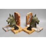 A pair of spelter 'dog' bookends and another smaller pair, tallest 16cms high