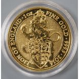 A QEII 2016 1oz. gold Lion of England £100 coin.
