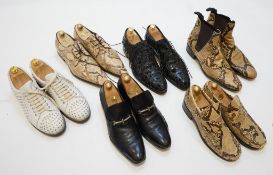 Six pairs of gentleman's Patrick Cox shoes; snakeskin shoes, size 9snakeskin boots, size 9cut