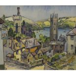 Robert Sydney Rendle Wood (1894-1987), oil on canvas, English coastal town, signed, 50 x 60cm