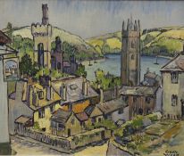 Robert Sydney Rendle Wood (1894-1987), oil on canvas, English coastal town, signed, 50 x 60cm