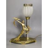 An Art Deco gilded bronze figural lady lamp, 32cms