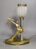 An Art Deco gilded bronze figural lady lamp, 32cms