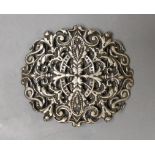 A late Victorian pierced oval silver nurses buckle, maker CM, Birmingham, 1899, 68mm.