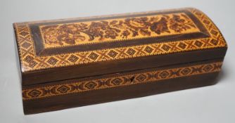 A late 19th century Tunbridge ware rosewood and mosaic dome top glove box, 23cm wide