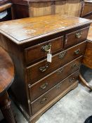 A George III mahogany banded oak chest of drawers, width 81cm, depth 49cm, height 92cm