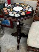 A Victorian style octagonal tripod table, width 42cm, height 76cm