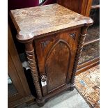 A Victorian burr yew bedside cabinet, stamped Holland & Sons, width 42cm, depth 40cm, height 75cm