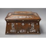 A Victorian mother of pearl inlaid rosewood workbox, 30cm