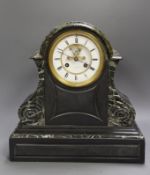 A late 19th century black slate and marble mantel clock, Hubt and Wray Paris, 36cms high