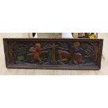 A 17th century style resin panel in frame, 35x111cm total