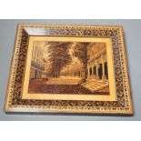 A Tunbridge ware tesserae mosaic picture of the Pantiles, in a mosaic frame, 20 x 23cm