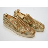 A pair of gentleman's Christian Louboutin gold appliqued pumps, size 42.5