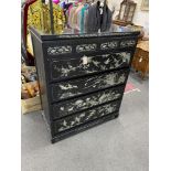 A Japanese black lacquer and mother of pearl inlaid kimono chest, width 104cm, depth 52cm, height