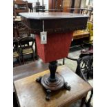 An early Victorian mahogany work table, width 45cm, depth 35cm, height 71cm
