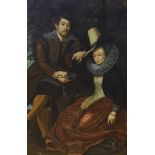 A modern oil on canvas depicting an Elizabethan couple, 90 x 60cm