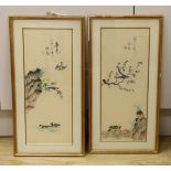 A pair of framed Chinese or Japanese watercolours on silk