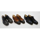 Three pairs of gentleman's Prada shoes; two-tone leather shoes, size 8.5Black leather platform