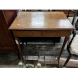 An Edwardian inlaid mahogany two drawer side table, width 75cm, depth 52cm, height 74cm