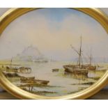 Henry Woodward, oil on board, 'St Michaels Mount, Cornwall', signed, oval, 27 x 34cm