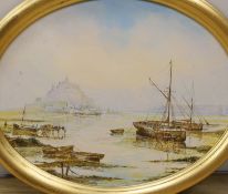 Henry Woodward, oil on board, 'St Michaels Mount, Cornwall', signed, oval, 27 x 34cm