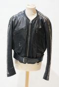 A gentleman's Calugi e Giannelli black leather jacket with metal appliques to the sleeves, size