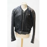 A gentleman's Calugi e Giannelli black leather jacket with metal appliques to the sleeves, size