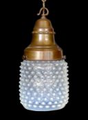 An early 20th century bronze mounted stippled Vaseline glass light fitting, stamped Siemens,
