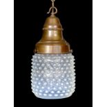 An early 20th century bronze mounted stippled Vaseline glass light fitting, stamped Siemens,