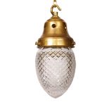 An Edwardian cut glass light pendant with brass mount, height 26cm