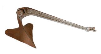 A silver painted cast iron hinged plough anchor, stamped 35’ C.Q.R. pat.pend, 102cm***CONDITION