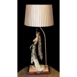 A 1980s Italian Giuseppe Armani lamp base, modelled with a resin lady holding a peacock, height
