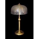 A 1960s German brass table lamp with crackle effect glass shade, height 57cm***CONDITION REPORT***
