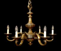 A 1920s-30s French bronze six light chandelier, height including rose 80cm. width 82cm***CONDITION