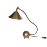 A stylish bronze metal desk lamp with adjustable shade and spherical base, height 53cm