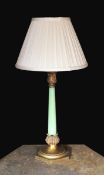 An early 20th century English ormolu mounted green opaque glass table lamp, height 46 cm***CONDITION