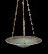 A Schneider marbled glass plaffonier with original chains and rose, diameter 30cm