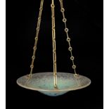 A Schneider marbled glass plaffonier with original chains and rose, diameter 30cm