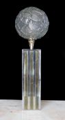 A 1960s Danish chrome plated table lamp with moulded globular shade, height 66cm,